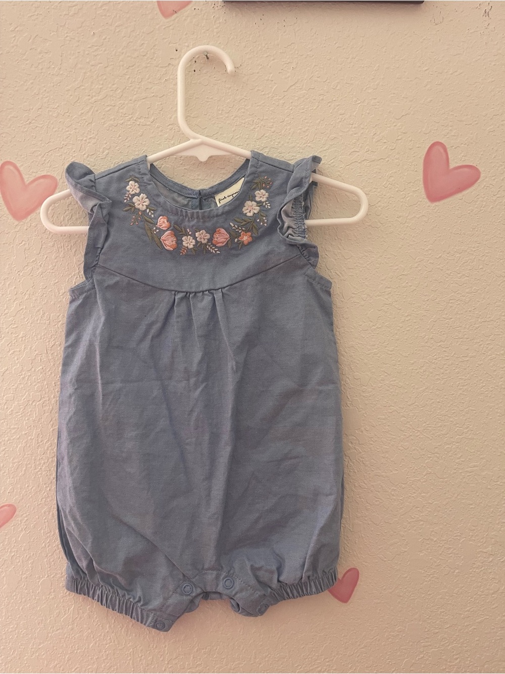 First Impressions Blue Embroidered Floral Baby One-Piece